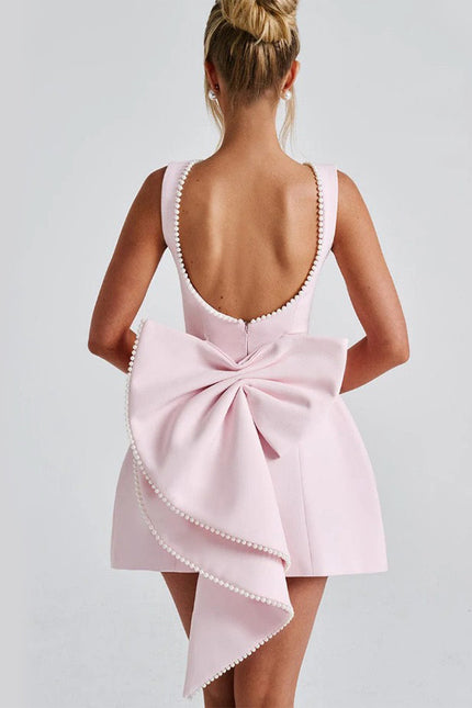 Big-Bowed Pearls Backless Lux Dress