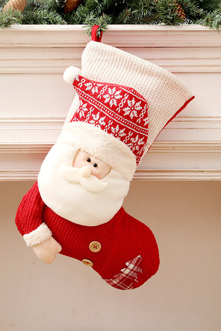 Large Red White Knitted Christmas Stocking