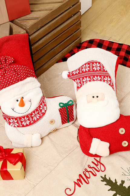 Large Red White Knitted Christmas Stocking