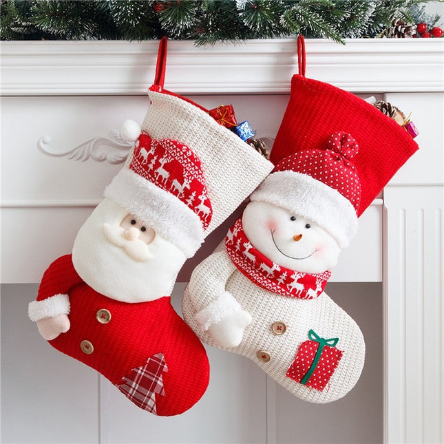 Large Red White Knitted Christmas Stocking