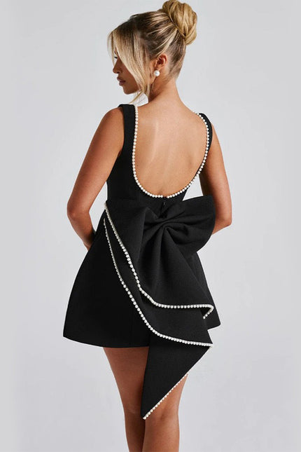 Big-Bowed Pearls Backless Lux Dress