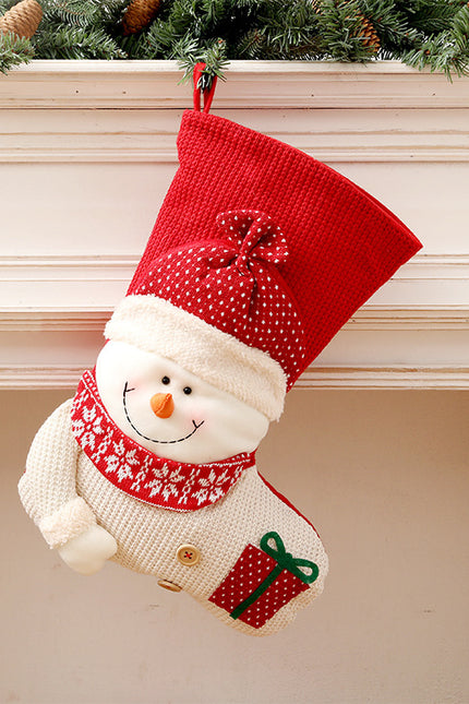 Large Red White Knitted Christmas Stocking