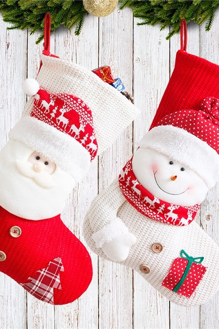 Large Red White Knitted Christmas Stocking