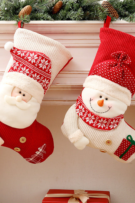 Large Red White Knitted Christmas Stocking