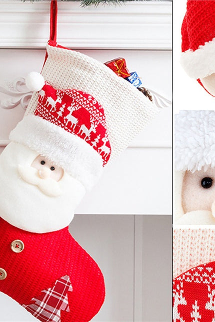 Large Red White Knitted Christmas Stocking