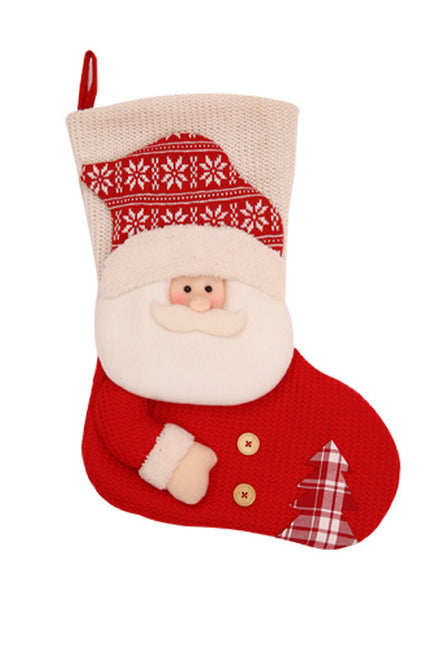 Large Red White Knitted Christmas Stocking