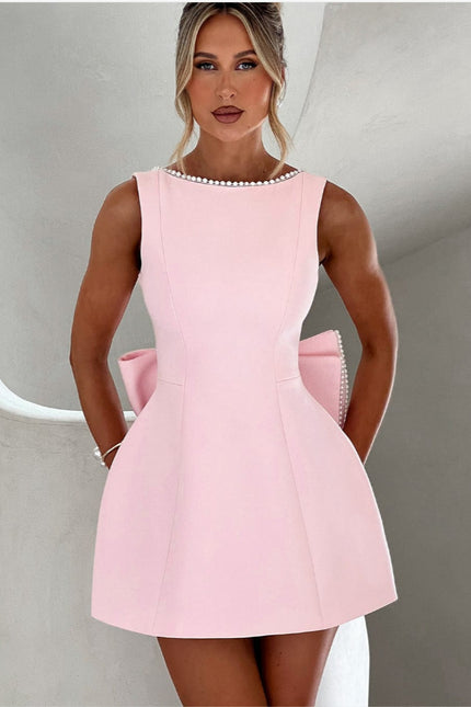 Big-Bowed Pearls Backless Lux Dress