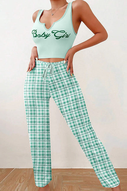 2 Pcs Pajamas Matching Plaid Pajamas