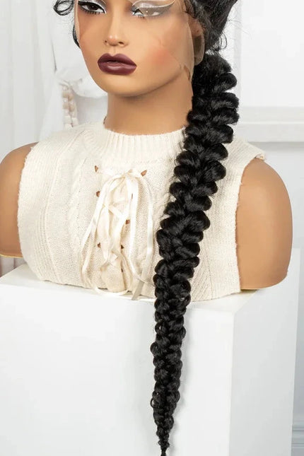 Natural Twisted Braided Lace Wig – 30” Synthetic Full Lace, Hand-Braided Look