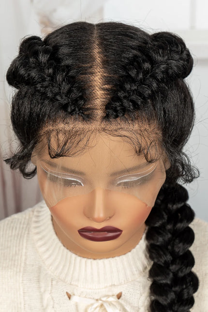 Natural Twisted Braided Lace Wig – 30” Synthetic Full Lace, Hand-Braided Look