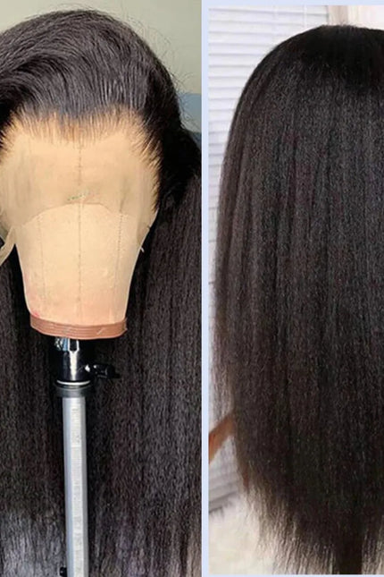 Natural Kinky Straight Human Hair Wig – 4x4 Transparent Lace, Pre-Plucked Hairline