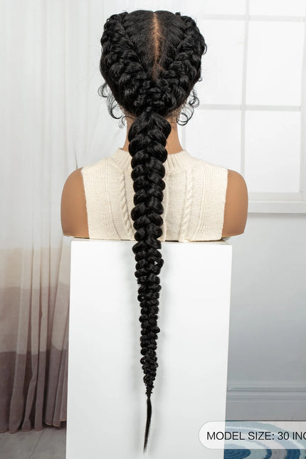Natural Twisted Braided Lace Wig – 30” Synthetic Full Lace, Hand-Braided Look