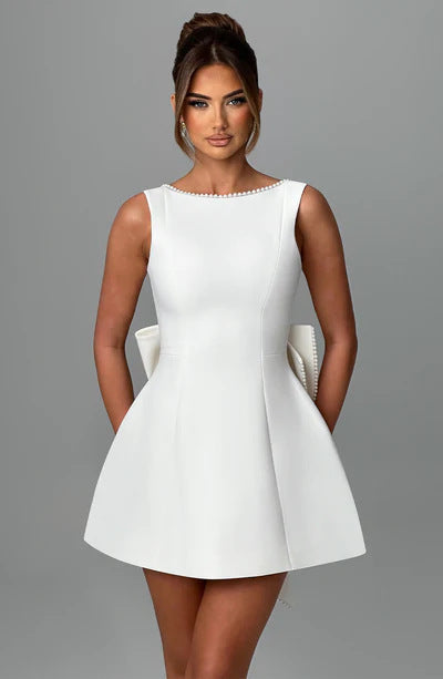 Big-Bowed Pearls Backless Lux Dress