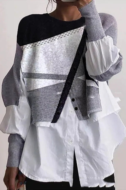 Long Sleeve Knitted Multi-color Shirt