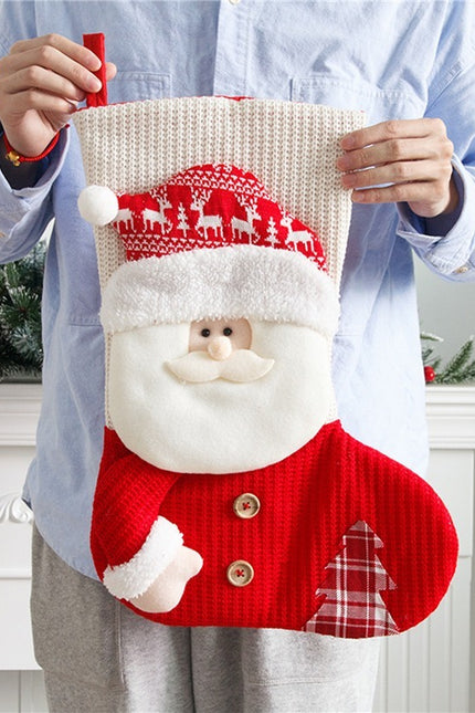 Large Red White Knitted Christmas Stocking