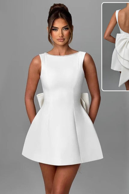 Big-Bowed Pearls Backless Lux Dress