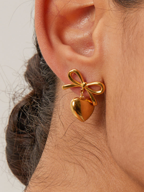 French elegant 18K gold stainless steel love pendant earrings