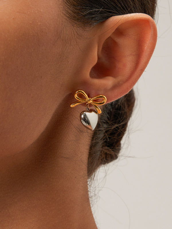 French elegant 18K gold stainless steel love pendant earrings