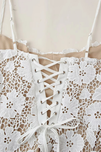 Lace mesh suspender long dress