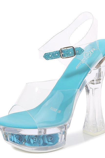 Shiny Transparent Flowers High Heels