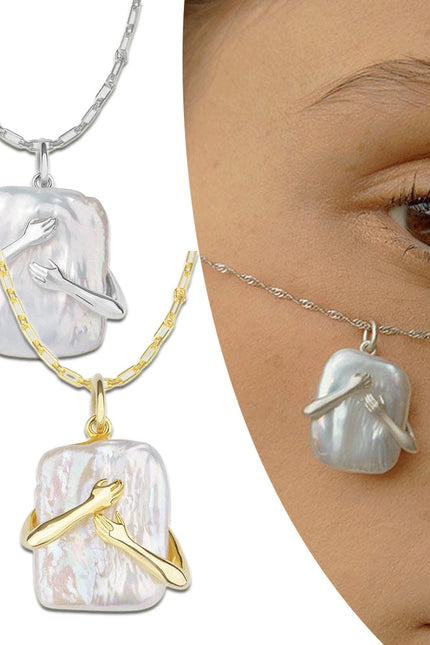Unique Square Baroque Pearl Couple Pendant Necklace