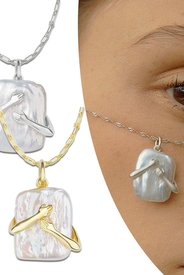 Unique Square Baroque Pearl Couple Pendant Necklace
