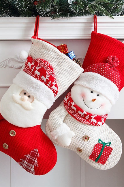 Large Red White Knitted Christmas Stocking
