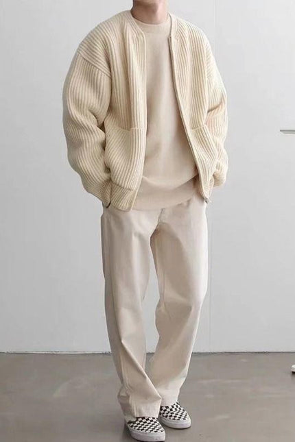 Men Zip Up Knitted Cardigan