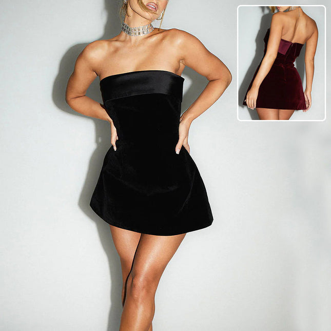 Ins Slim Tube-top A-line Short Dresses