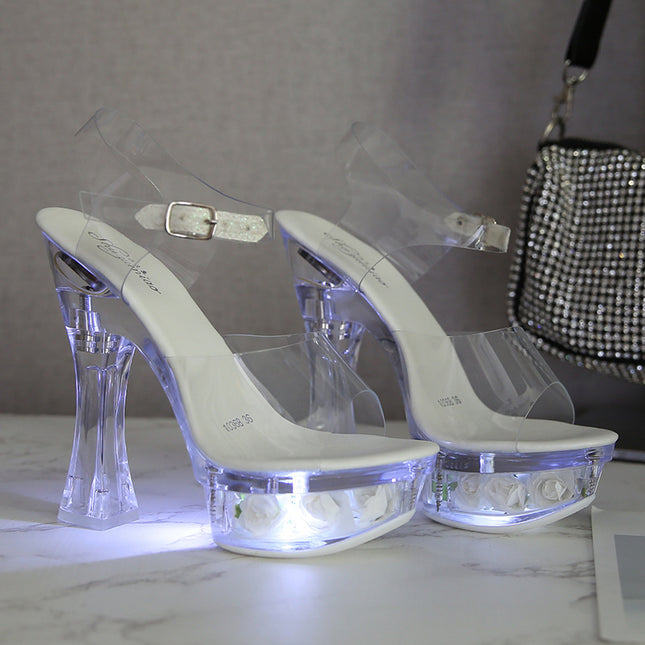 Shiny Transparent Flowers High Heels
