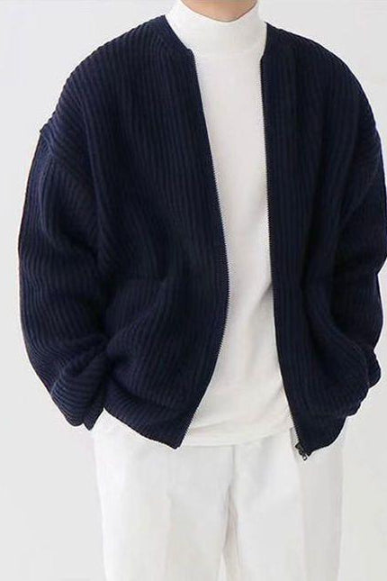 Men Zip Up Knitted Cardigan