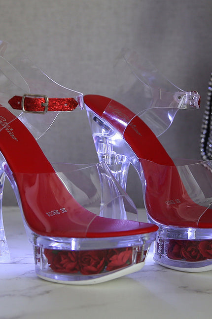 Shiny Transparent Flowers High Heels