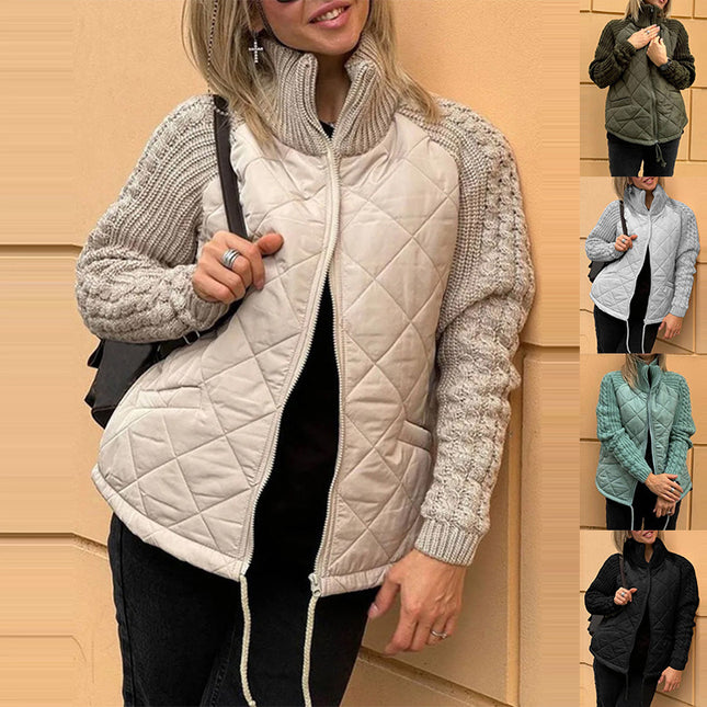 Stand Collar Cotton Jacket With Pockets Fashion Knitted