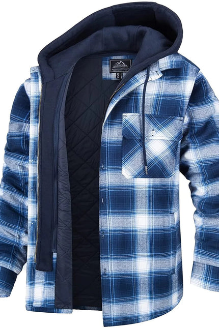 Men's Plaid Hooded Warm Button Zip-up Jacket