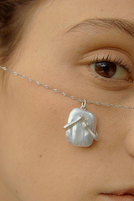 Unique Square Baroque Pearl Couple Pendant Necklace