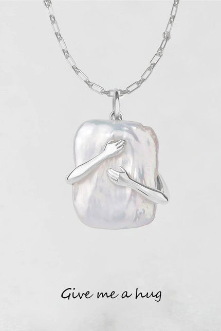 Unique Square Baroque Pearl Couple Pendant Necklace