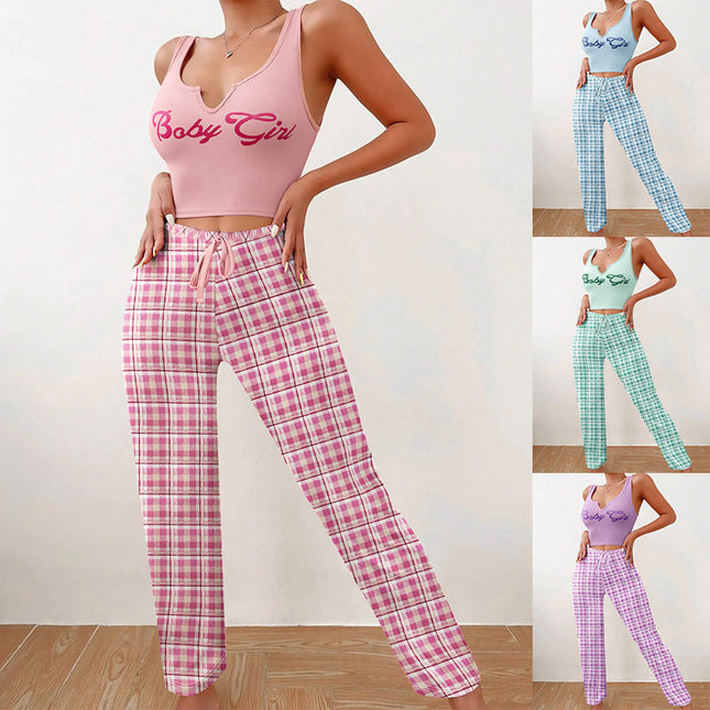 2 Pcs Pajamas Matching Plaid Pajamas