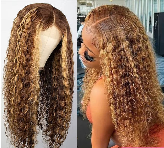 13x4 Highlight Curly Lace Front Wig – Honey Blonde Deep Wave Human Hair Wig