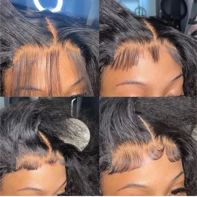 Natural Kinky Straight Human Hair Wig – 4x4 Transparent Lace, Pre-Plucked Hairline
