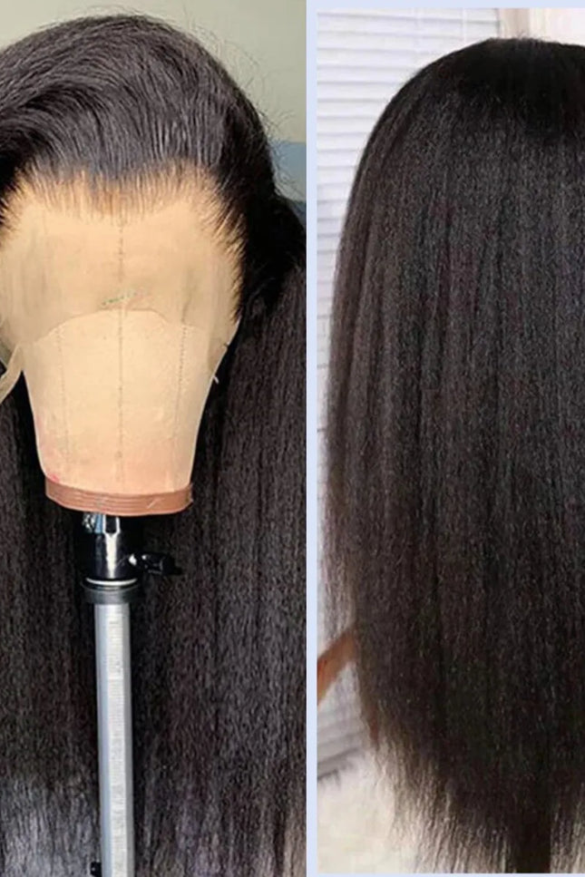 Natural Kinky Straight Human Hair Wig – 4x4 Transparent Lace, Pre-Plucked Hairline