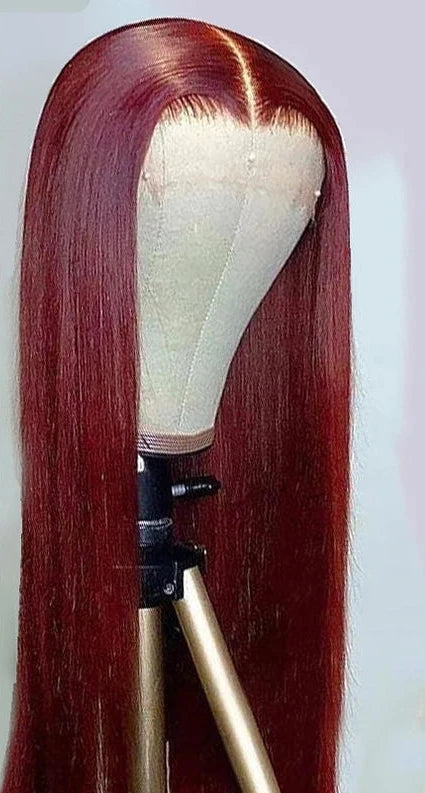 Premium 99J Burgundy Human Hair Wig – 13x6 HD Lace Frontal, Red Peruvian Straight Wig