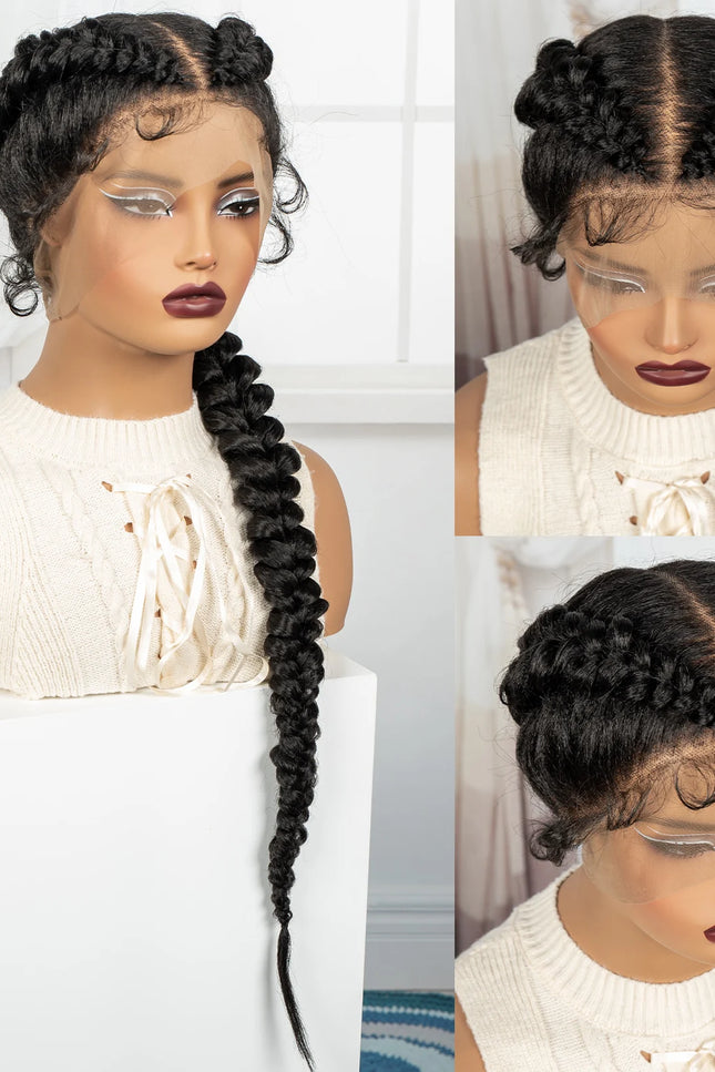 Natural Twisted Braided Lace Wig – 30” Synthetic Full Lace, Hand-Braided Look