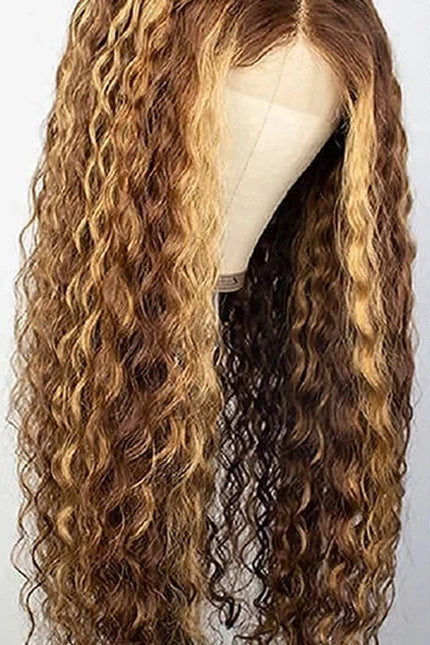 13x4 Highlight Curly Lace Front Wig – Honey Blonde Deep Wave Human Hair Wig