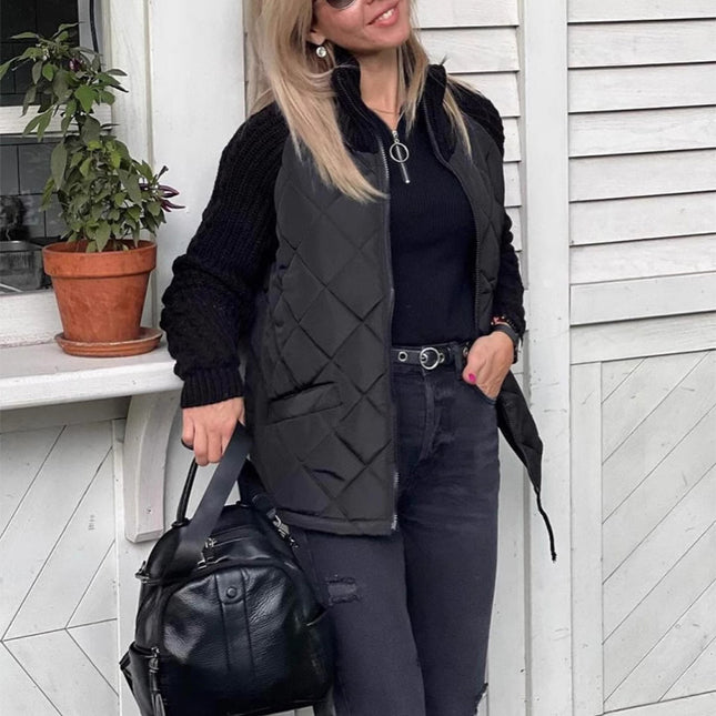 Stand Collar Cotton Jacket With Pockets Fashion Knitted