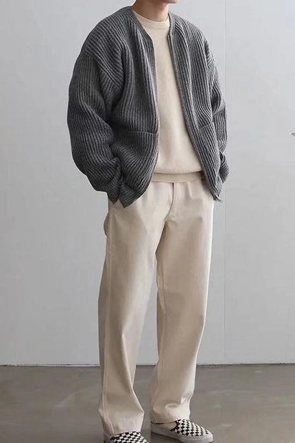 Men Zip Up Knitted Cardigan
