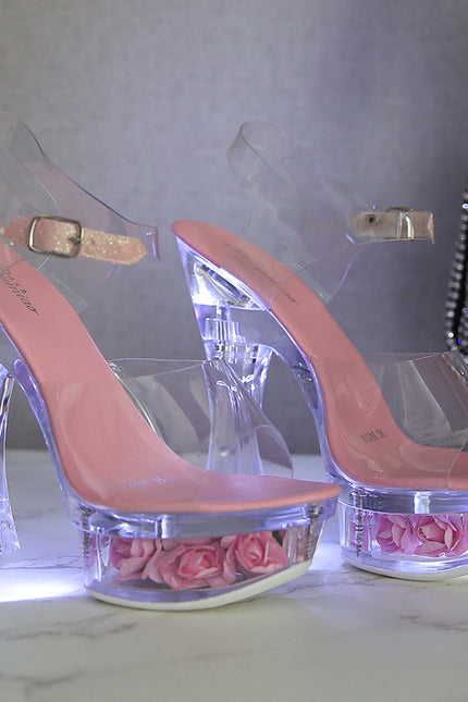 Shiny Transparent Flowers High Heels
