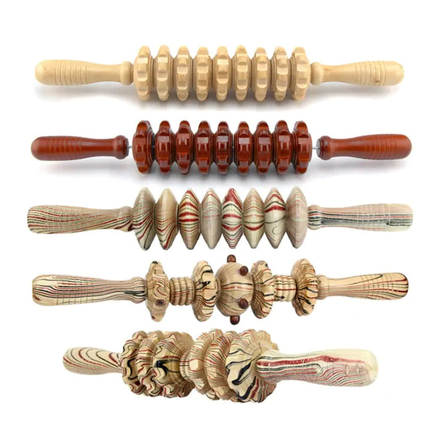 Wooden Back Massager with 9 Rollers for Full Body