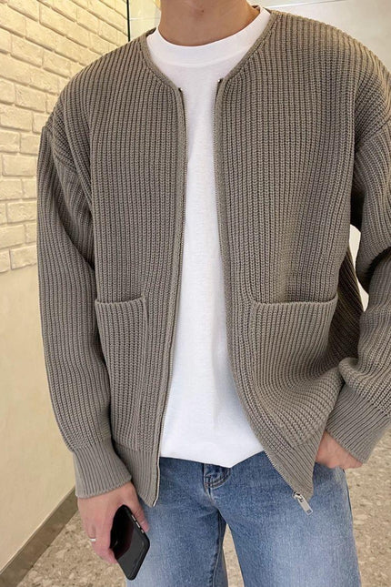 Men Zip Up Knitted Cardigan