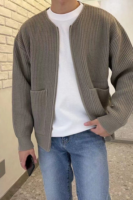 Men Zip Up Knitted Cardigan