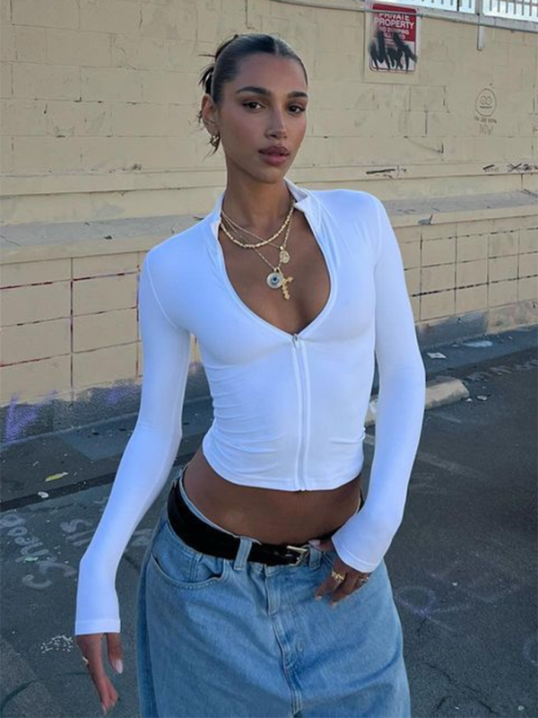Zipper slim fit Tops